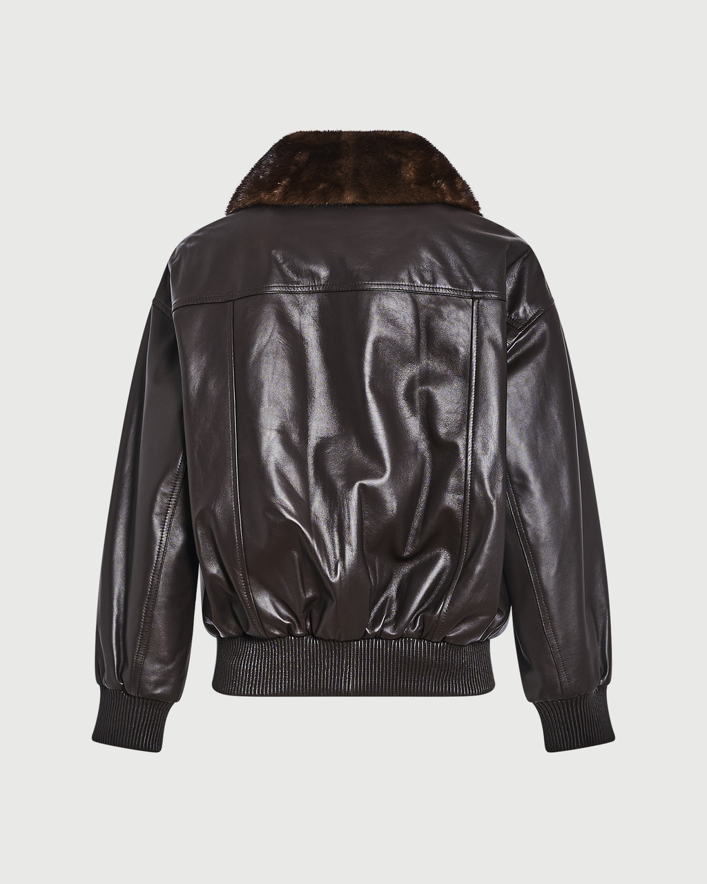 Short lambskin leather jacket with detachable mink fur collar