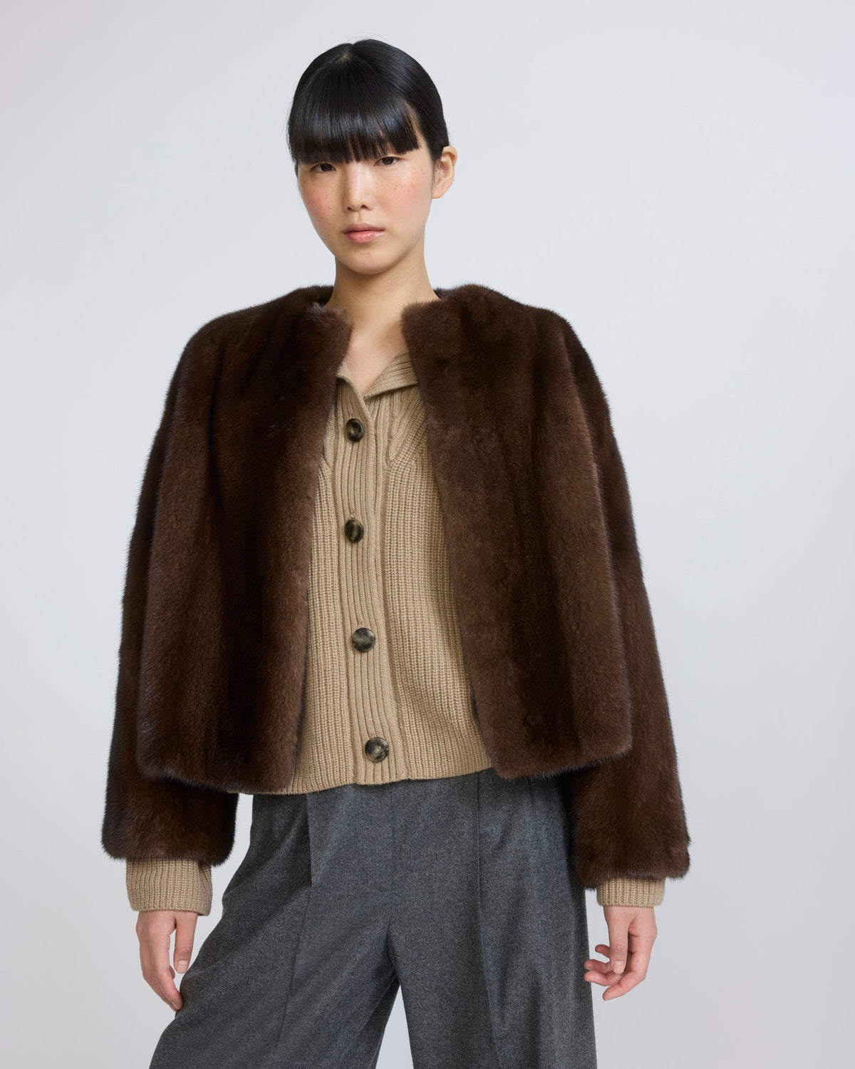 Oversized long-haired mink fur jacket
