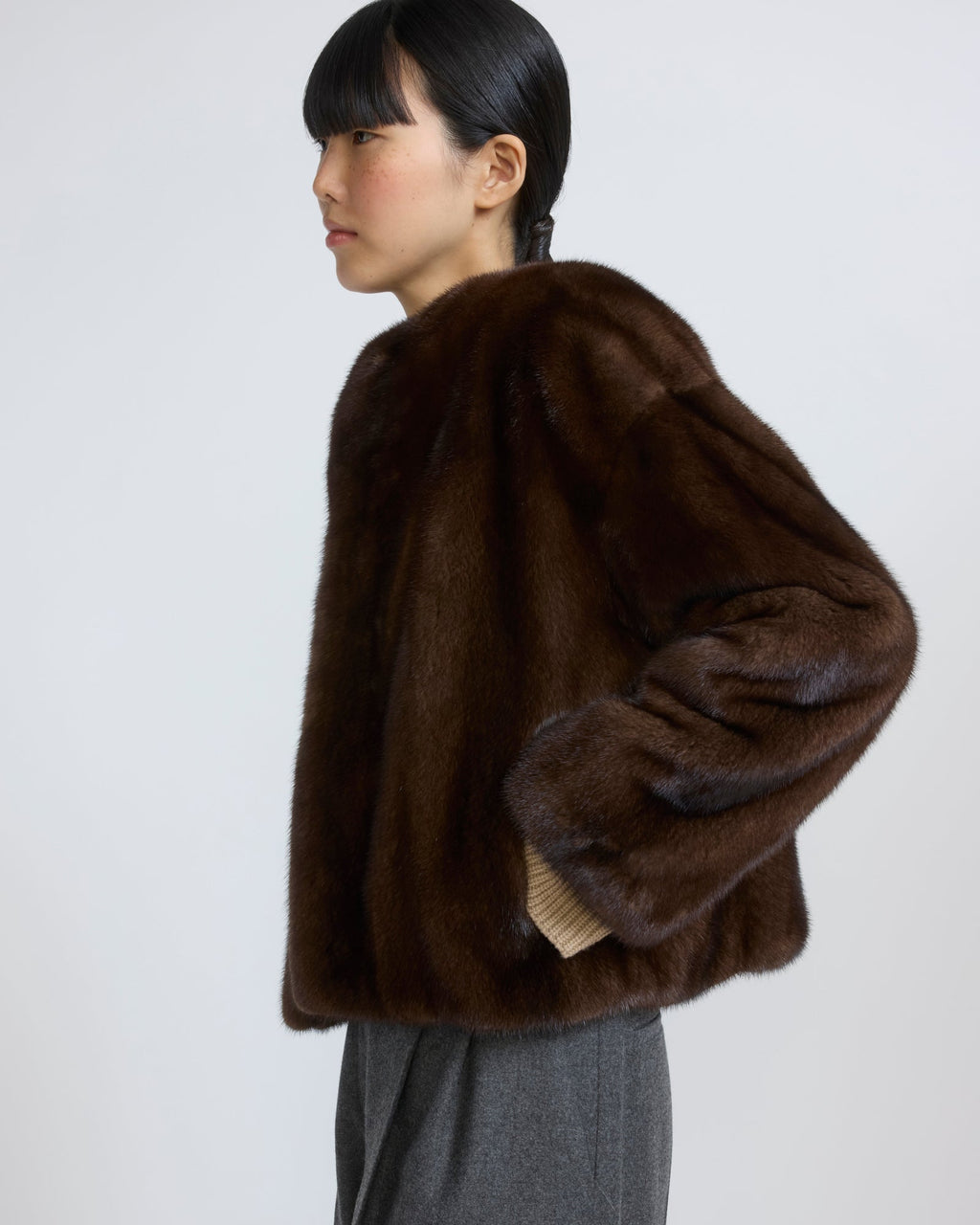 Oversized long-haired mink fur jacket