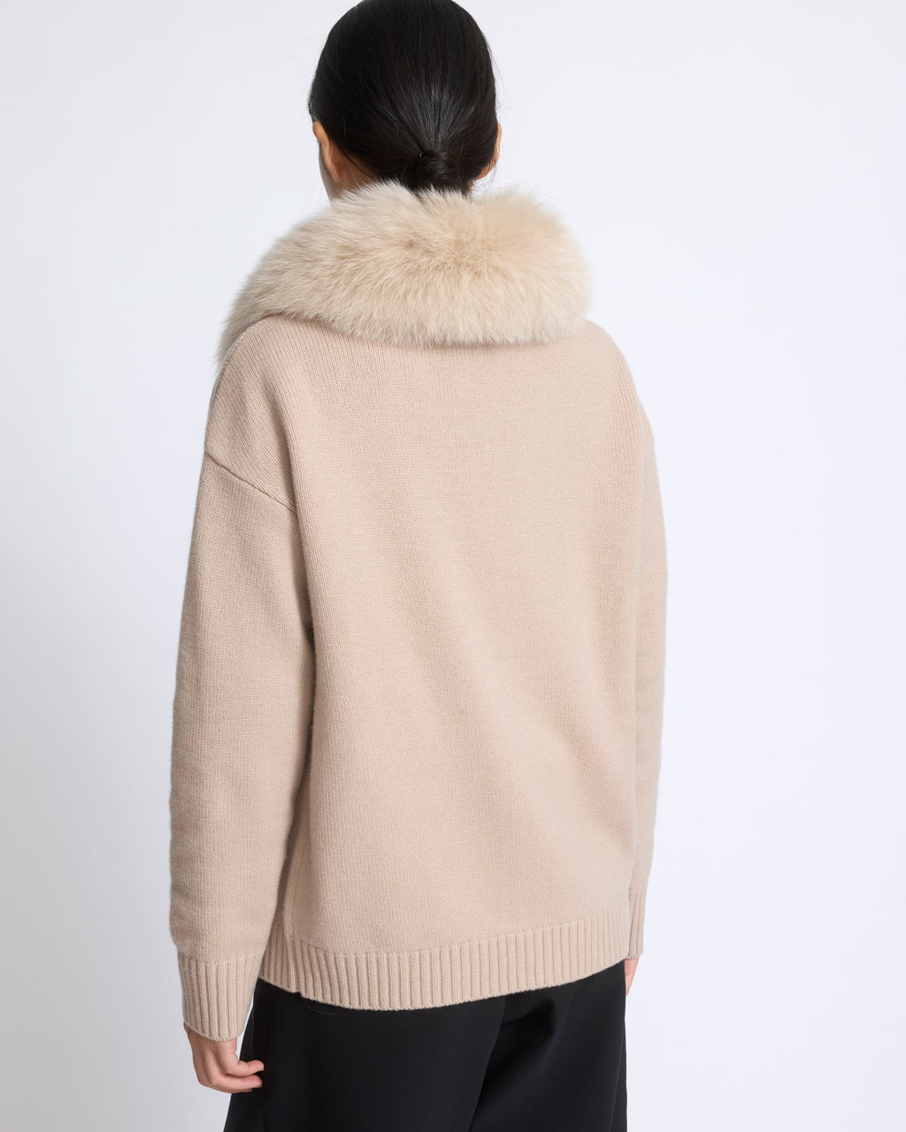Merino knit jacket with fox fur