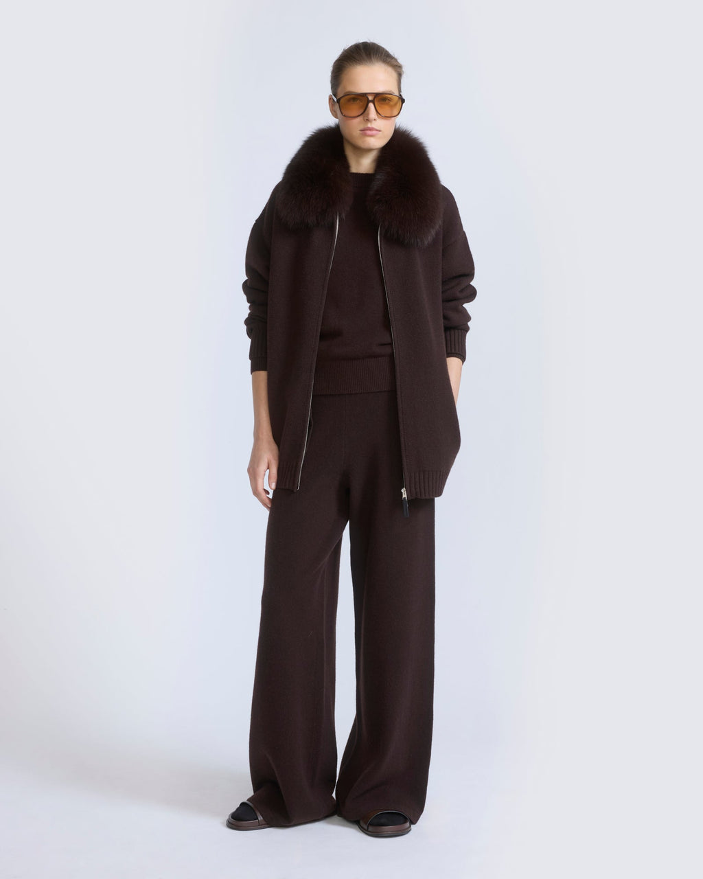 Merino knit jacket with fox fur