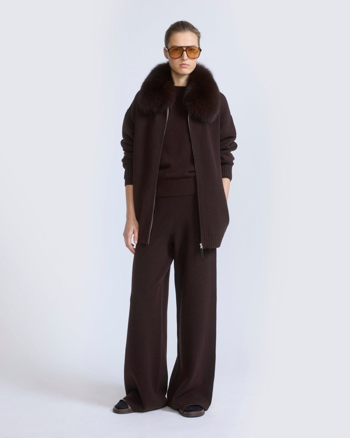 Merino knit jacket with fox fur