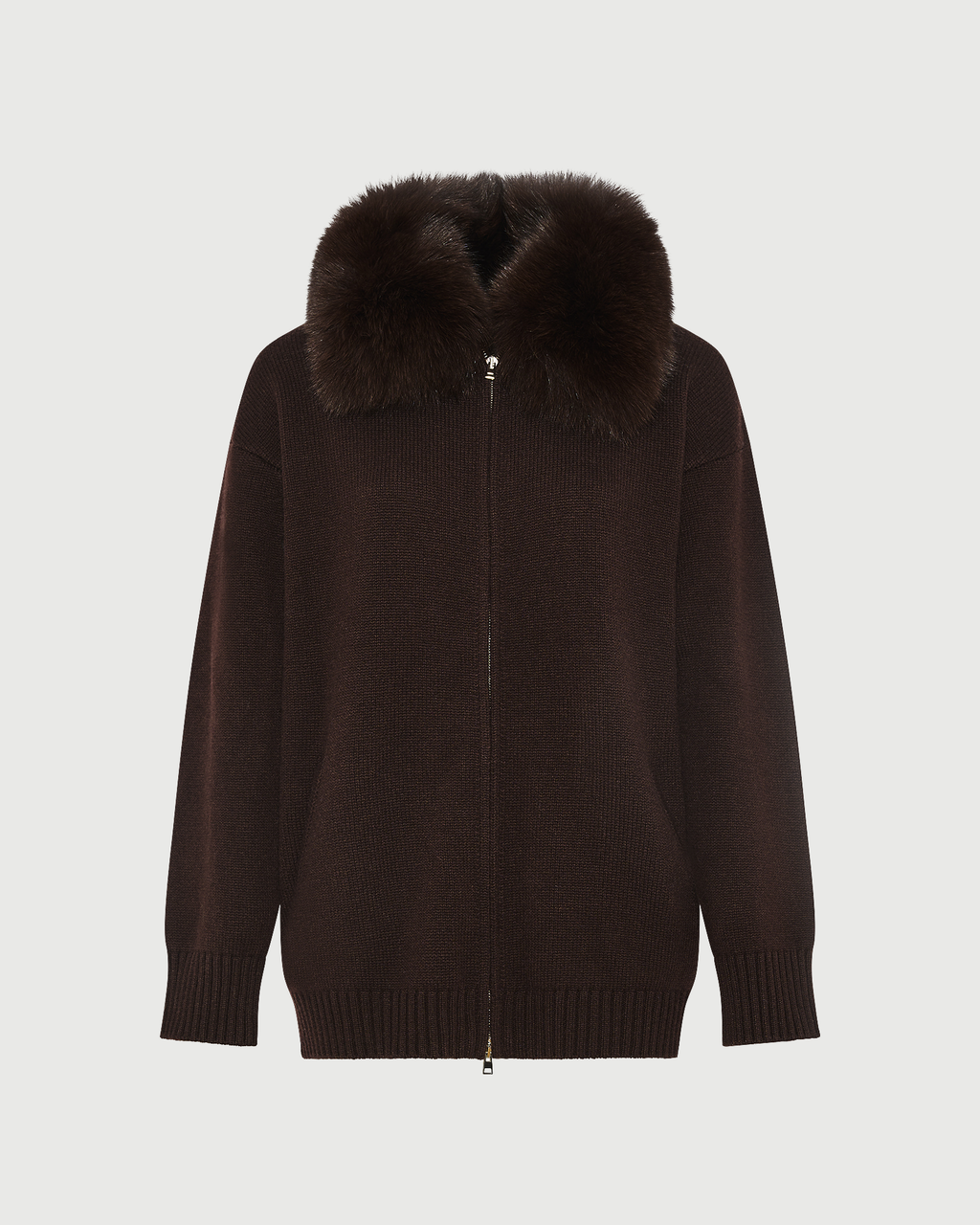 Merino knit jacket with fox fur