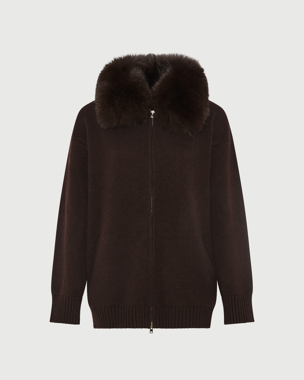 Merino knit jacket with fox fur