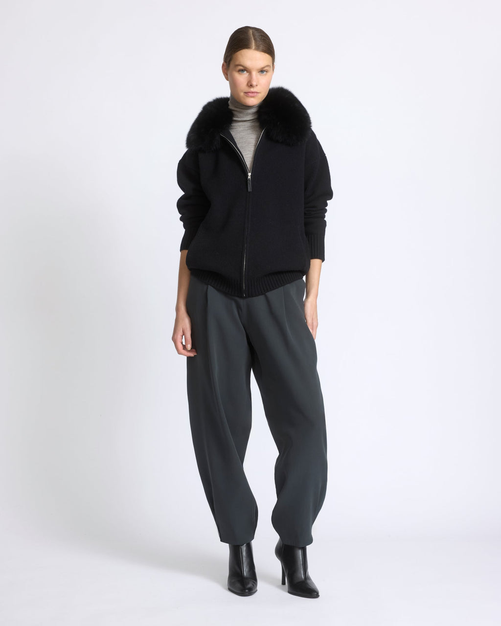 Merino knit jacket with fox fur