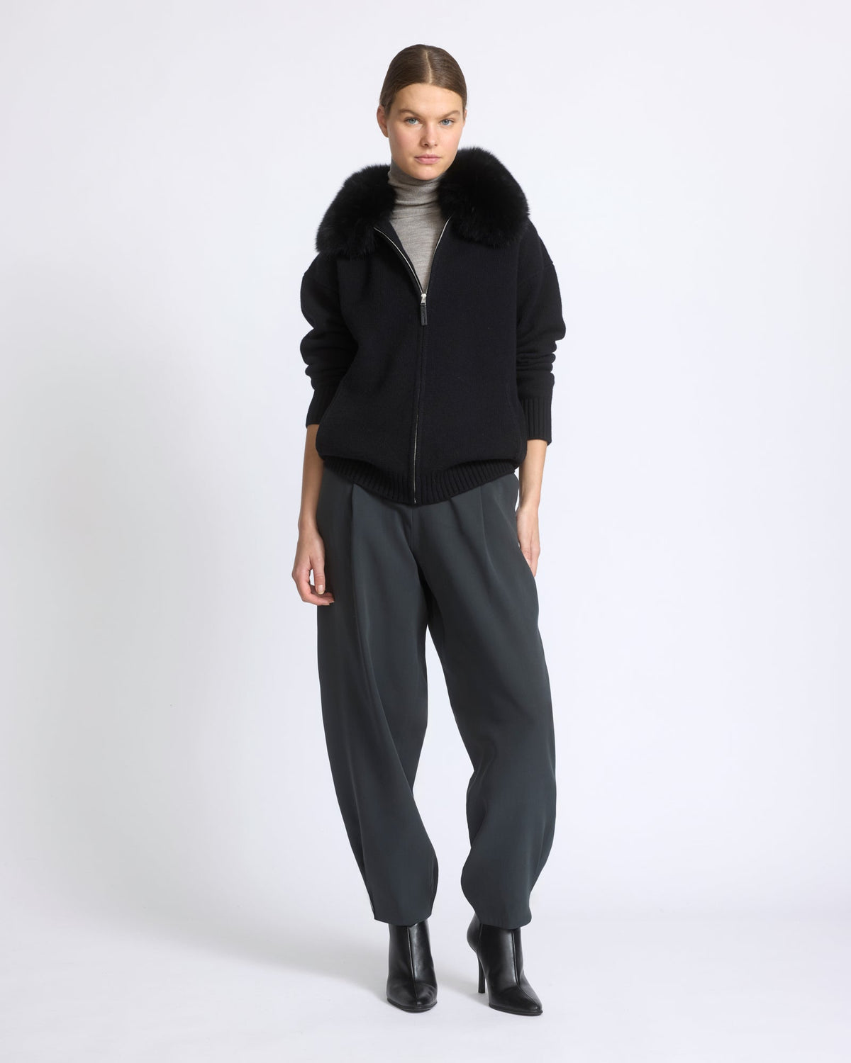 Merino knit jacket with fox fur