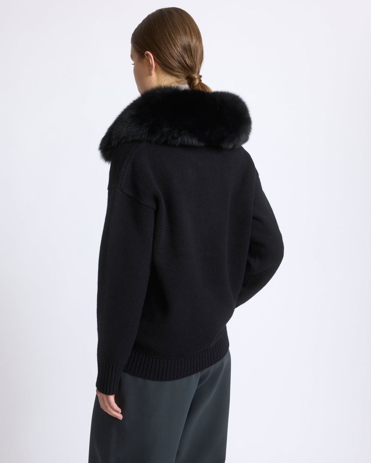 Merino knit jacket with fox fur