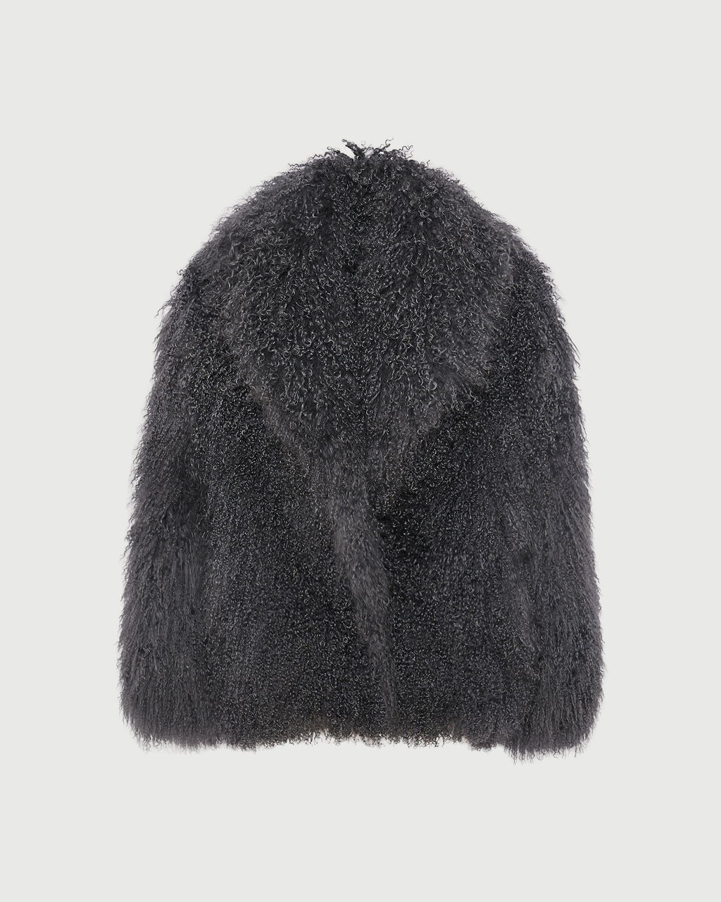 Merino knit jacket with curly long hair lambskin shearling