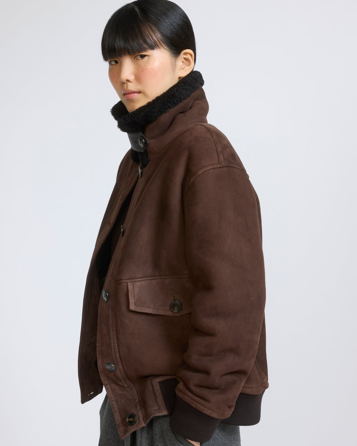 Lambskin shearling bomber jacket