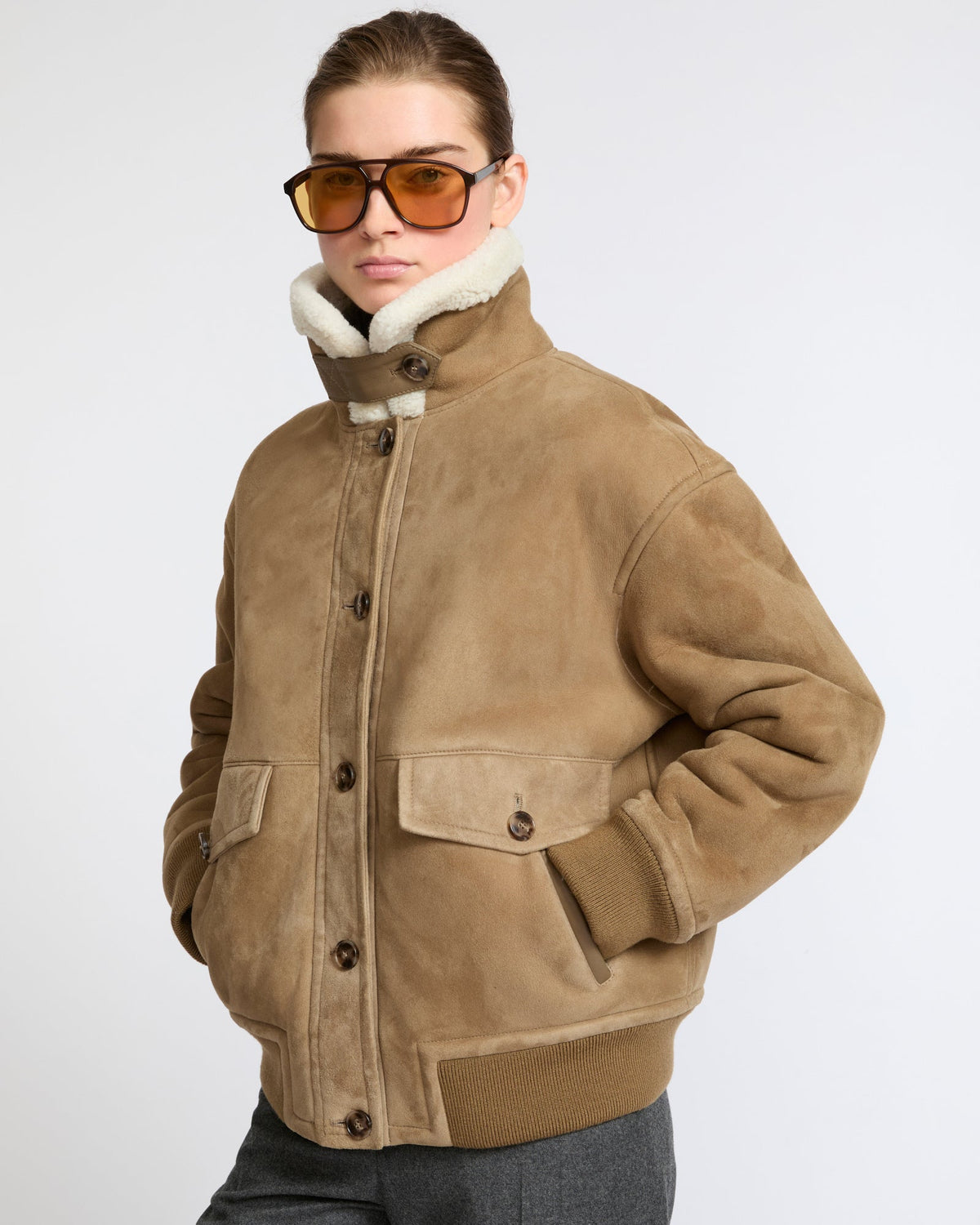 Lambskin shearling bomber jacket