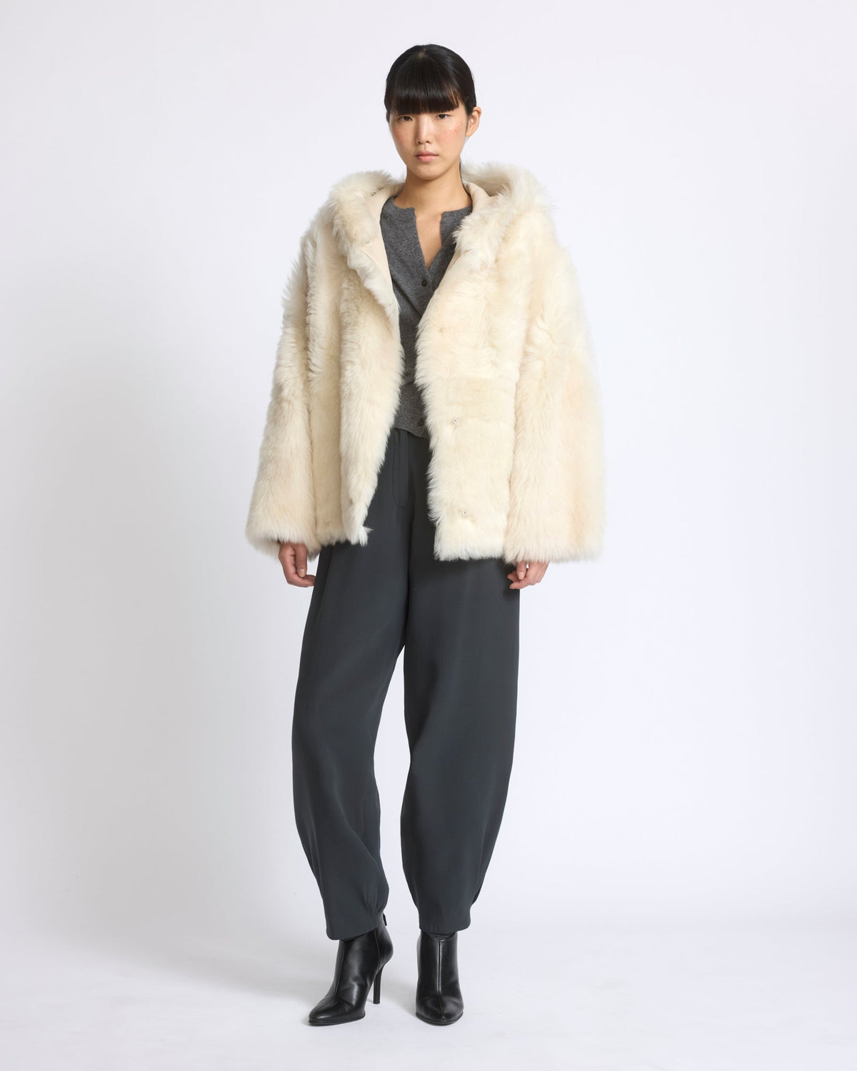 Reversible hooded Toscana lambskin shearling jacket