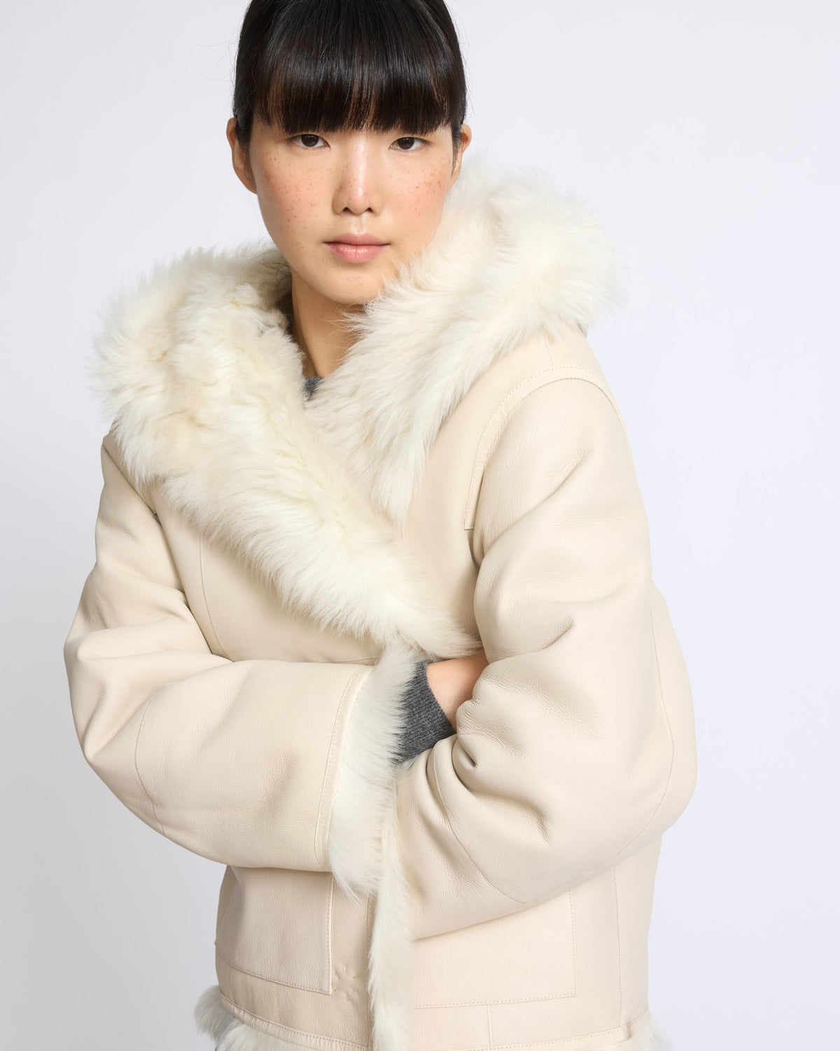 Reversible hooded Toscana lambskin shearling jacket