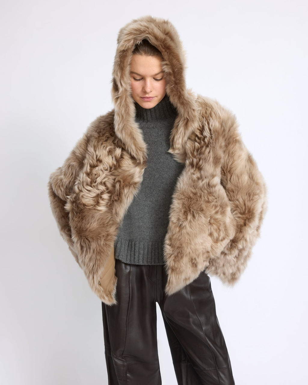 Reversible hooded Toscana lambskin shearling jacket