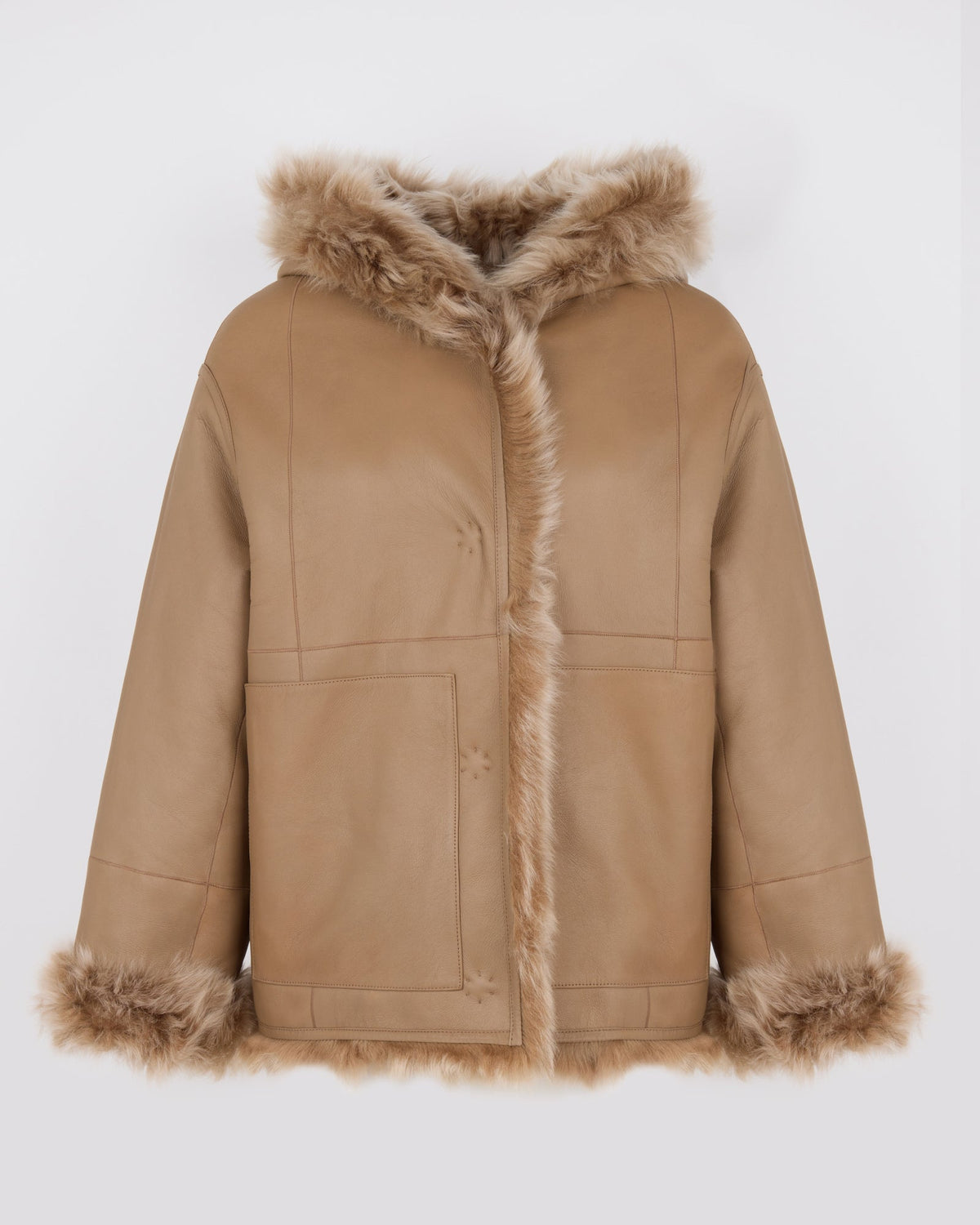 Reversible hooded Toscana lambskin shearling jacket