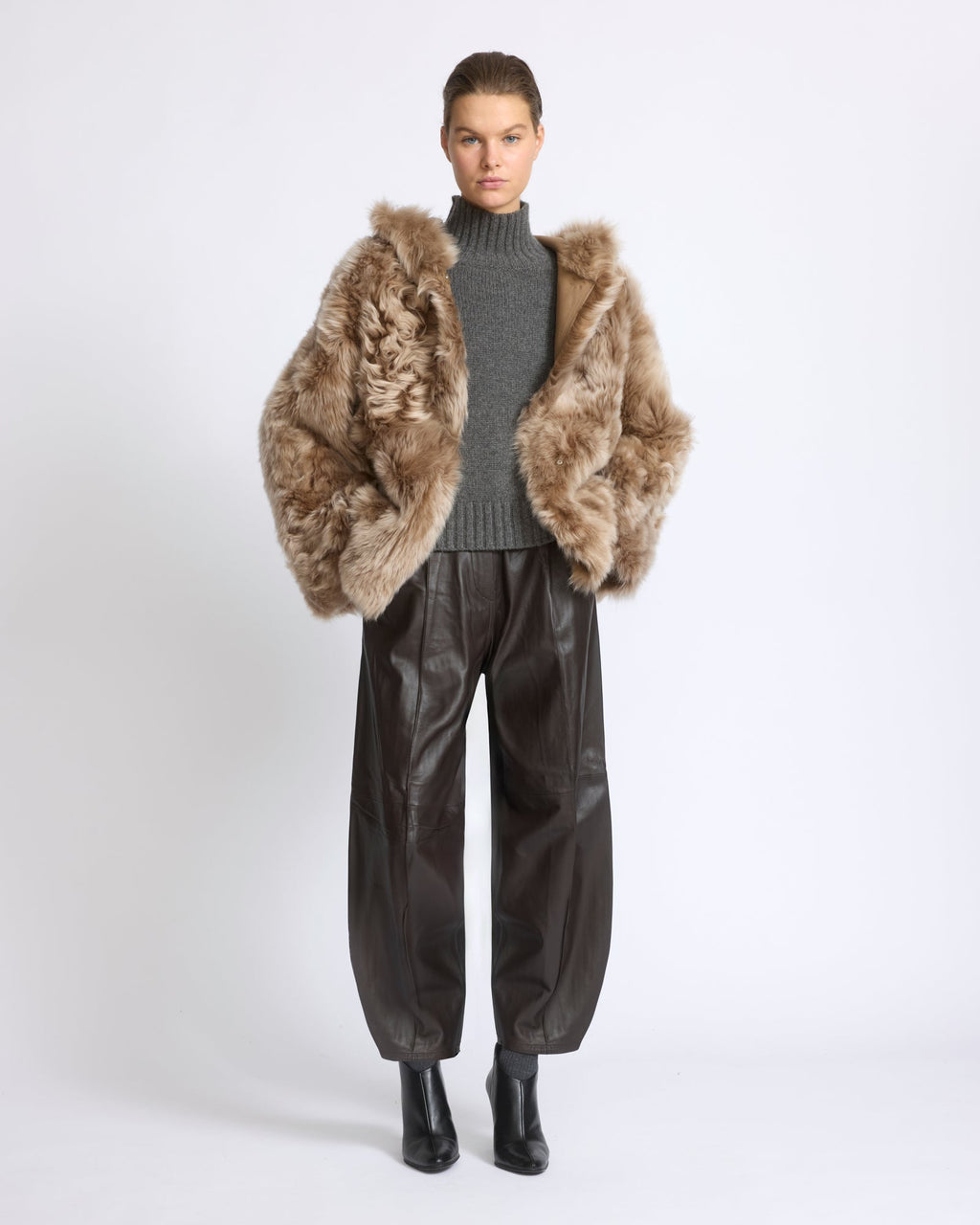 Reversible hooded Toscana lambskin shearling jacket
