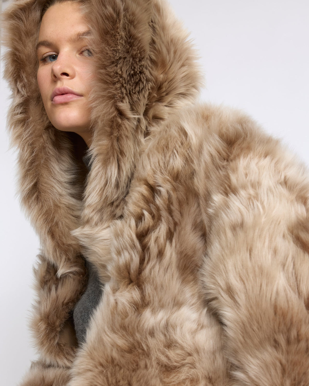 Reversible hooded Toscana lambskin shearling jacket
