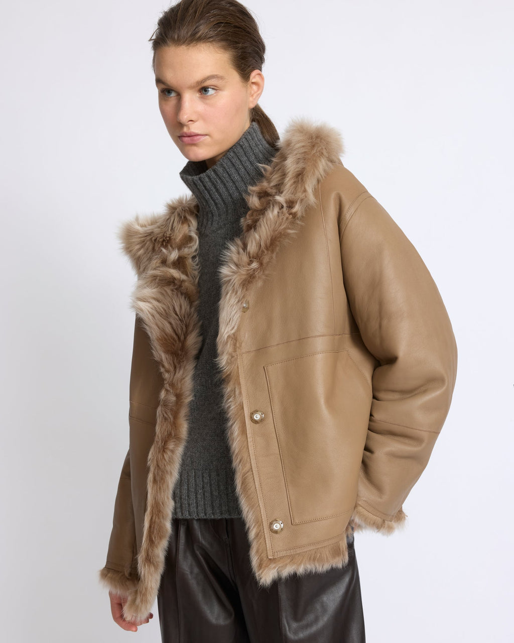 Reversible hooded Toscana lambskin shearling jacket