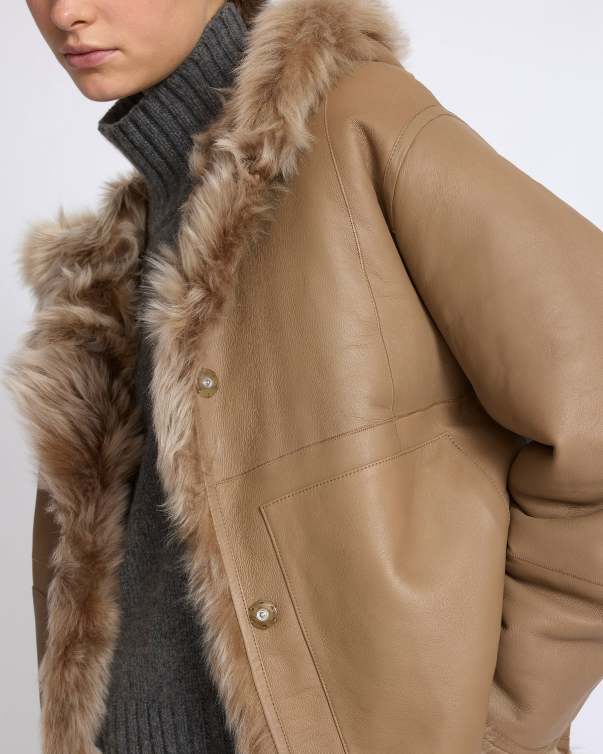 Reversible hooded Toscana lambskin shearling jacket