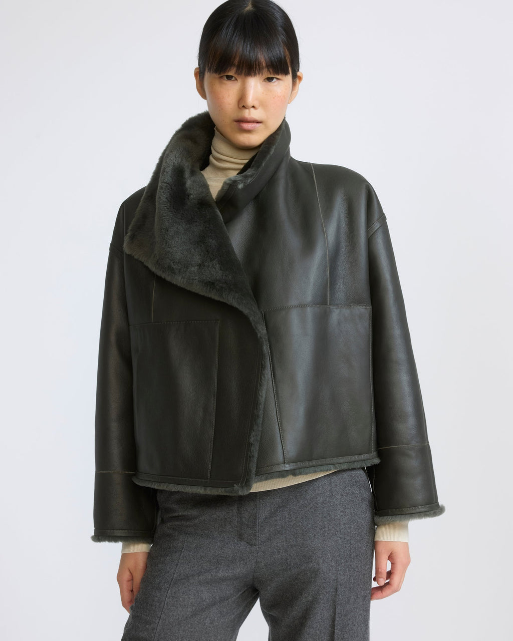 Reversible short Lacon lambskin shearling jacket