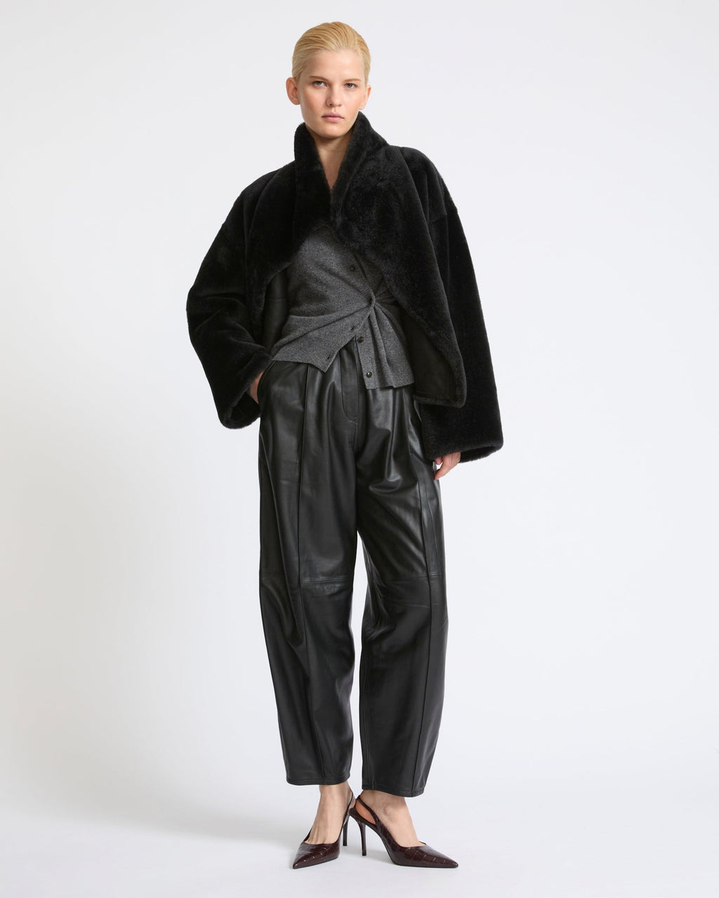 Reversible short Lacon lambskin shearling jacket