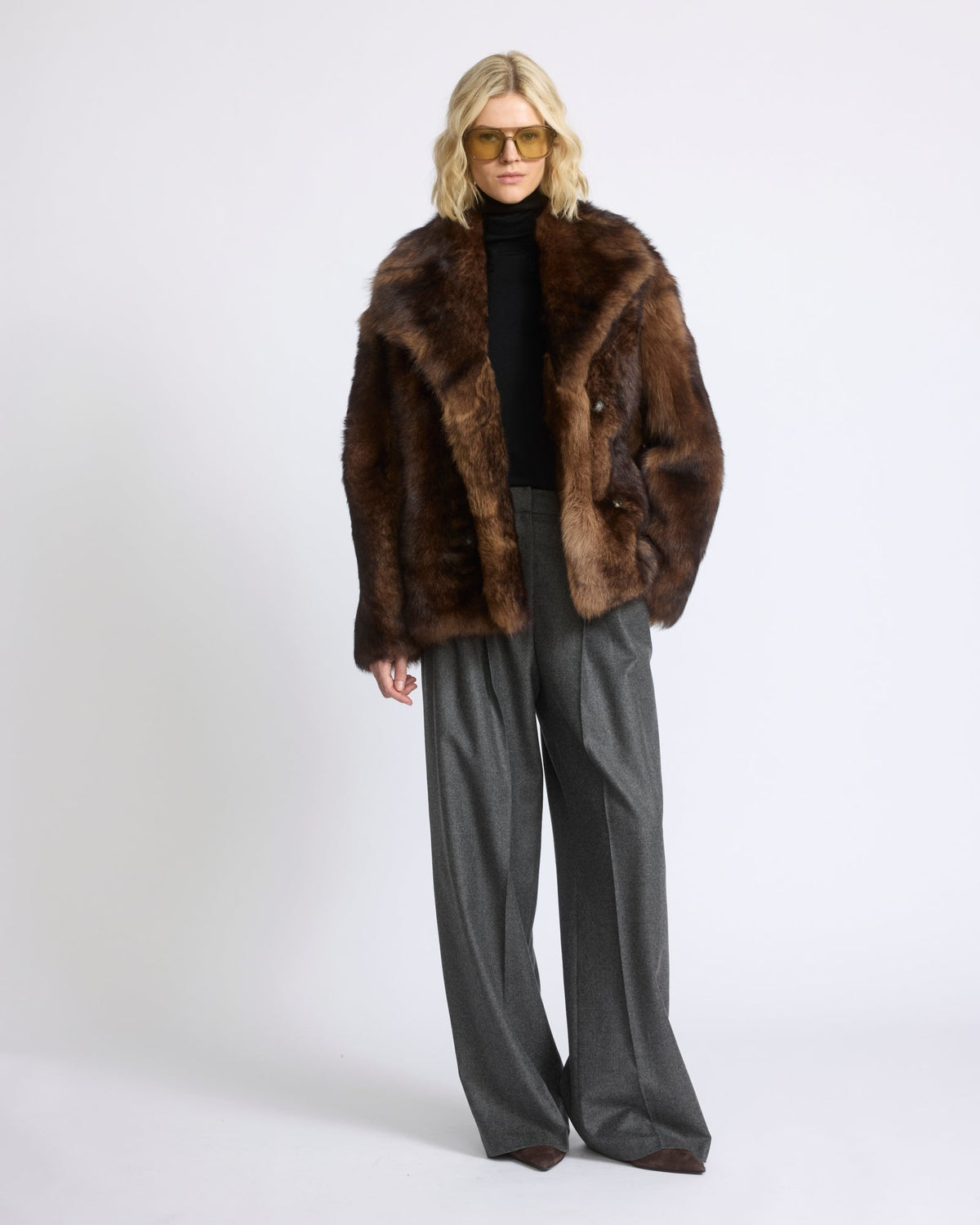 Toscana lambskin shearling pea coat
