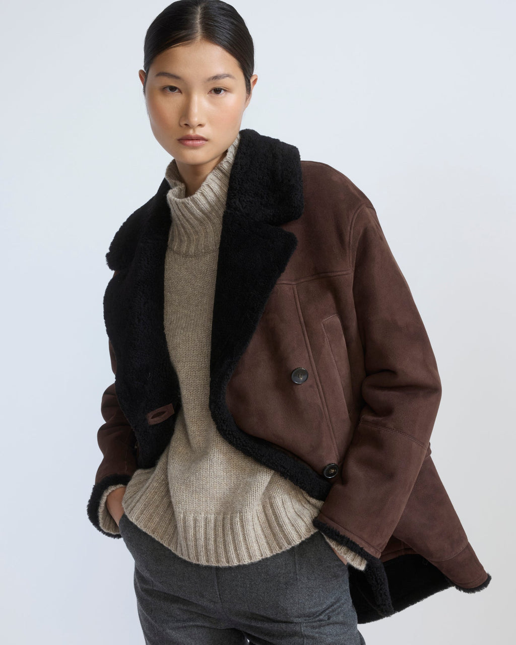 Curly Merino lambskin shearling pea coat
