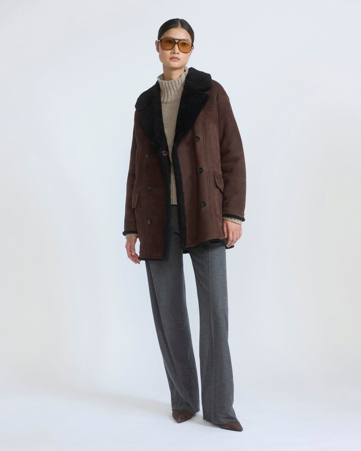 Curly Merino lambskin shearling pea coat