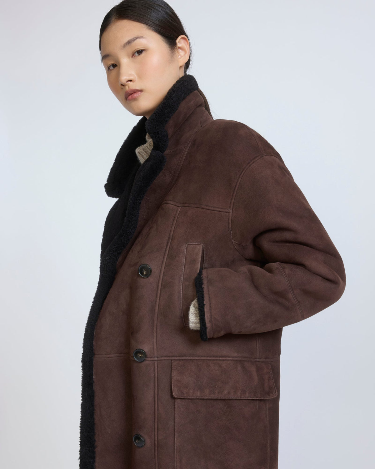 Curly Merino lambskin shearling pea coat