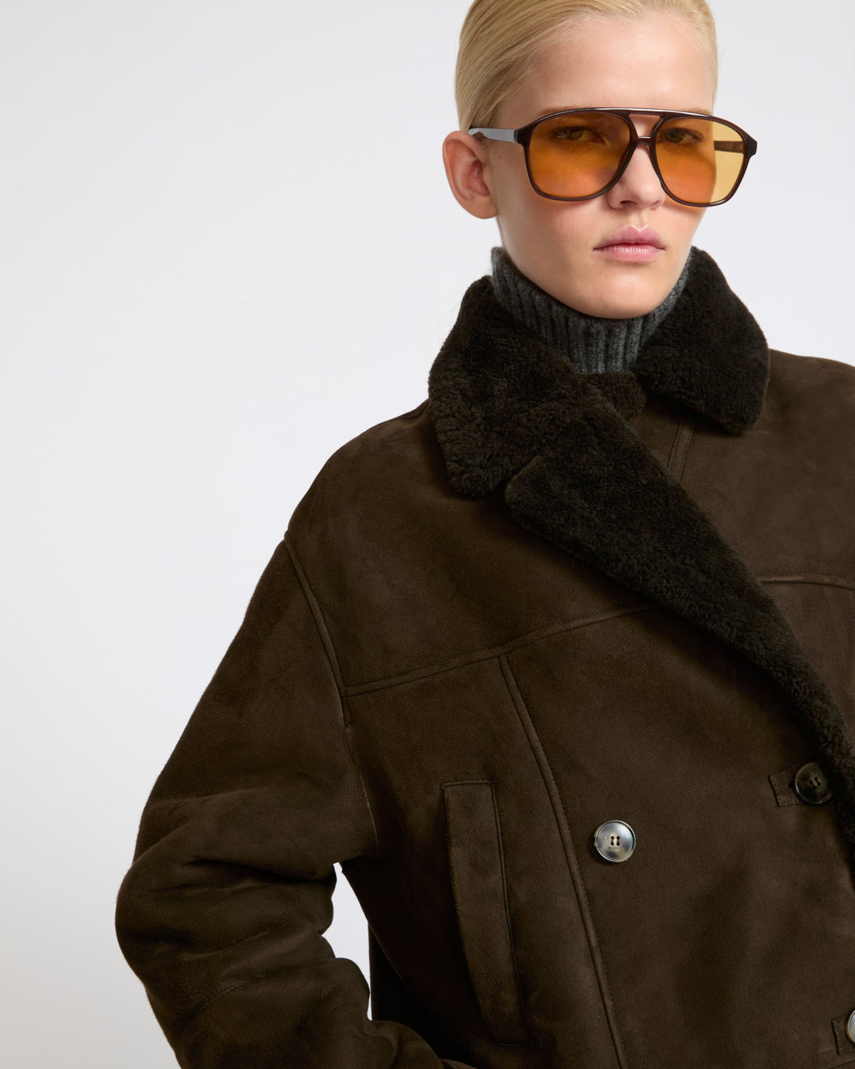 Curly Merino lambskin shearling pea coat