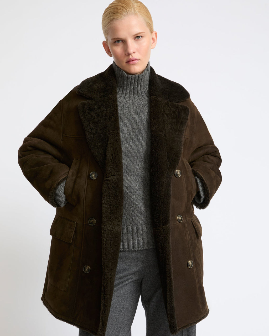 Curly Merino lambskin shearling pea coat