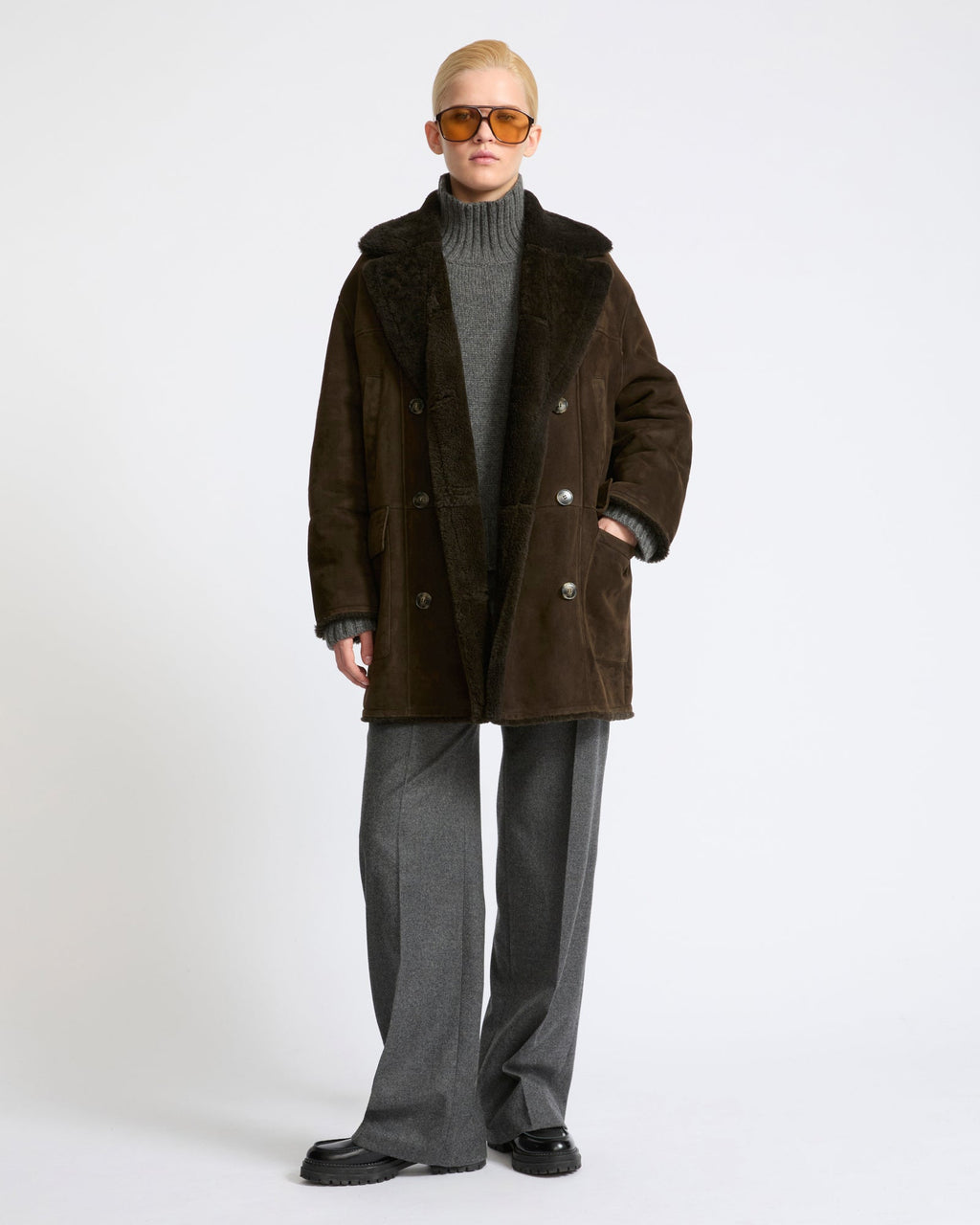 Curly Merino lambskin shearling pea coat