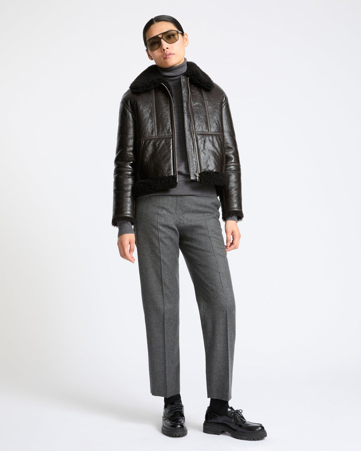 Short varnished Merinillo lambskin shearling jacket