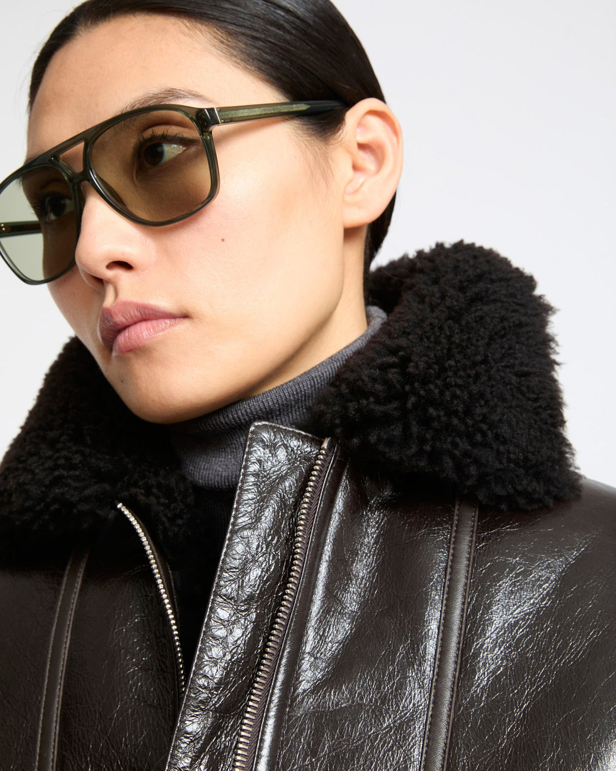Short varnished Merinillo lambskin shearling jacket