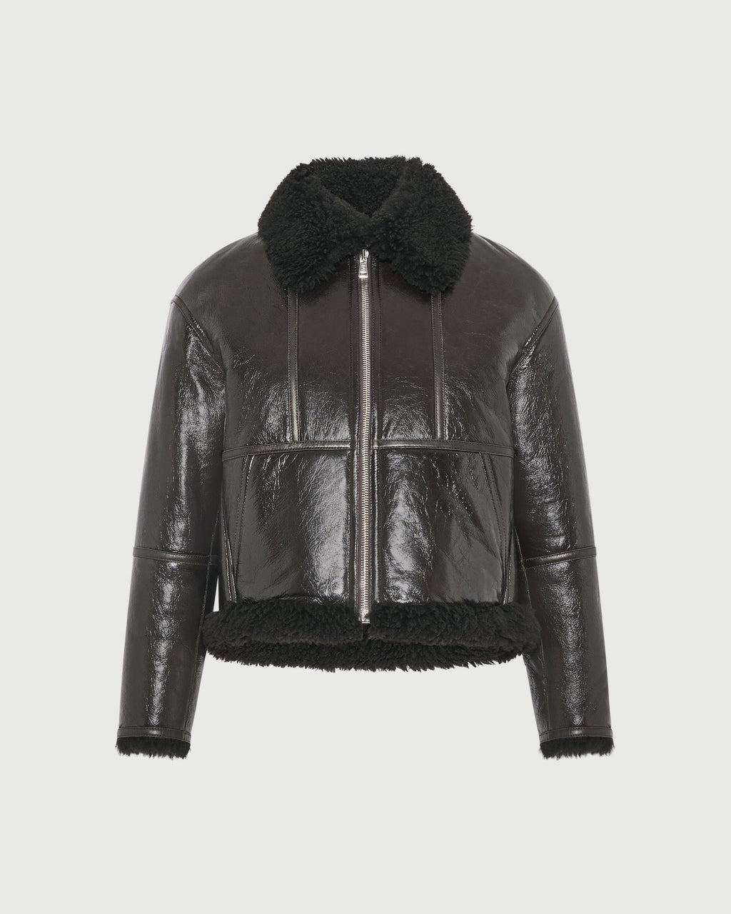 Short varnished Merinillo lambskin shearling jacket
