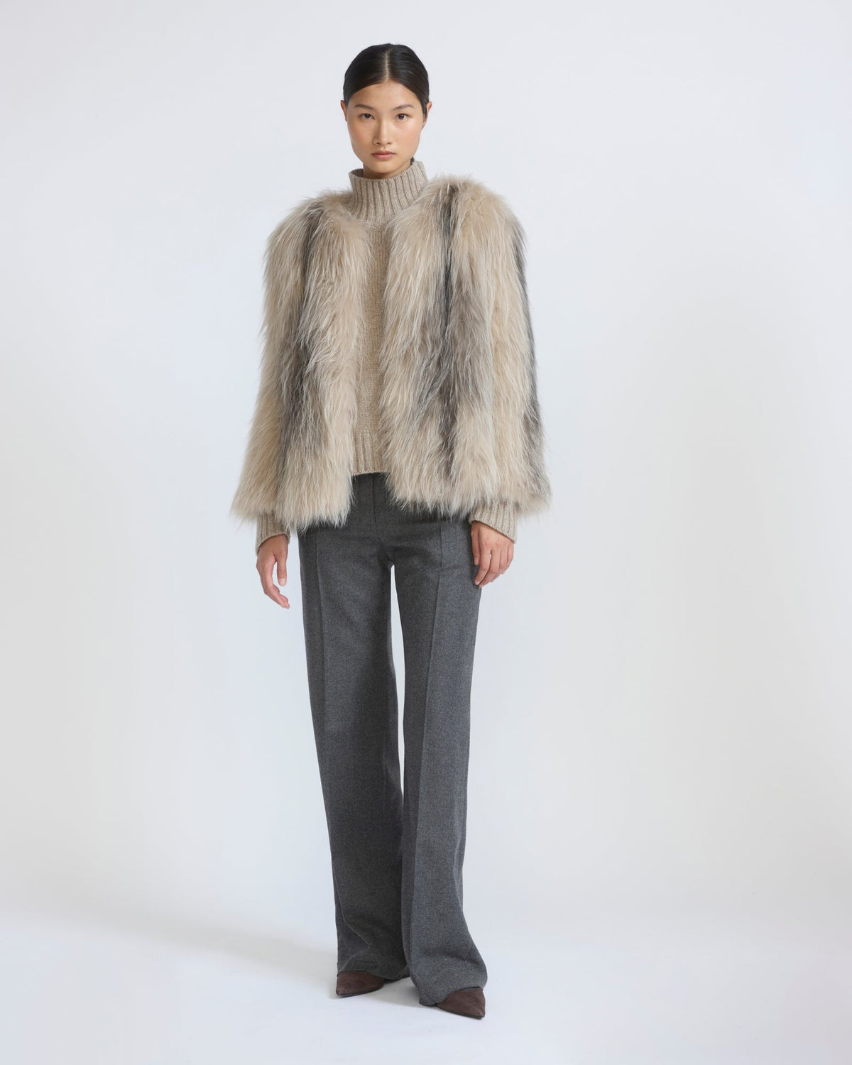 Knitted short fox fur jacket