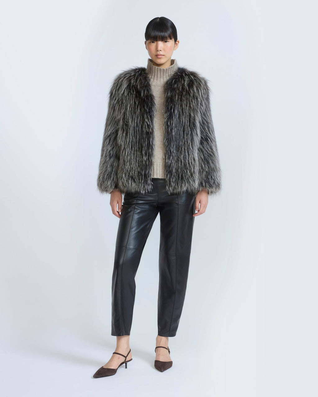 Knitted short fox fur jacket
