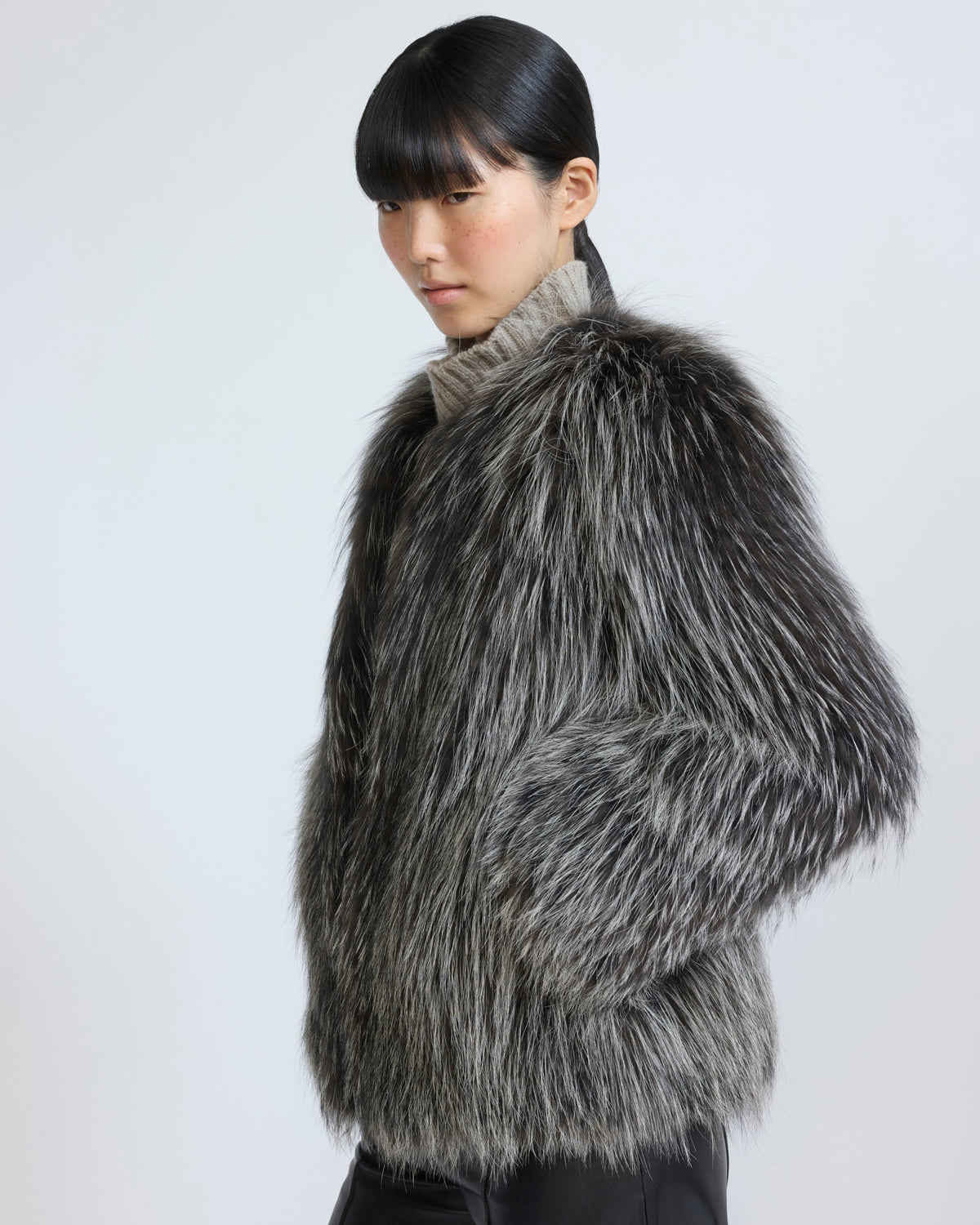 Knitted short fox fur jacket