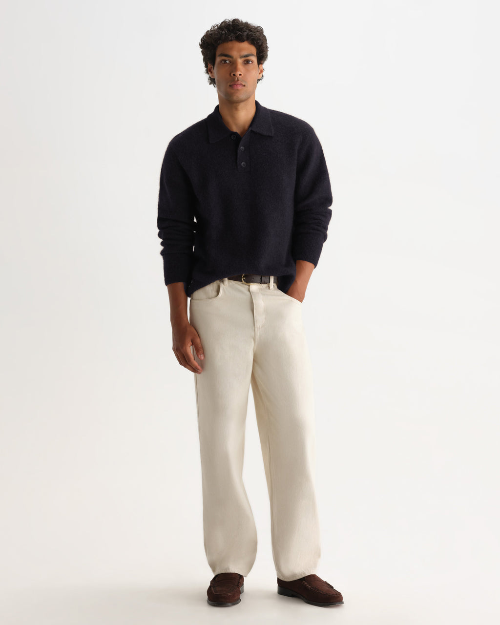 Ashford - Navy Fluffy Wool Polo