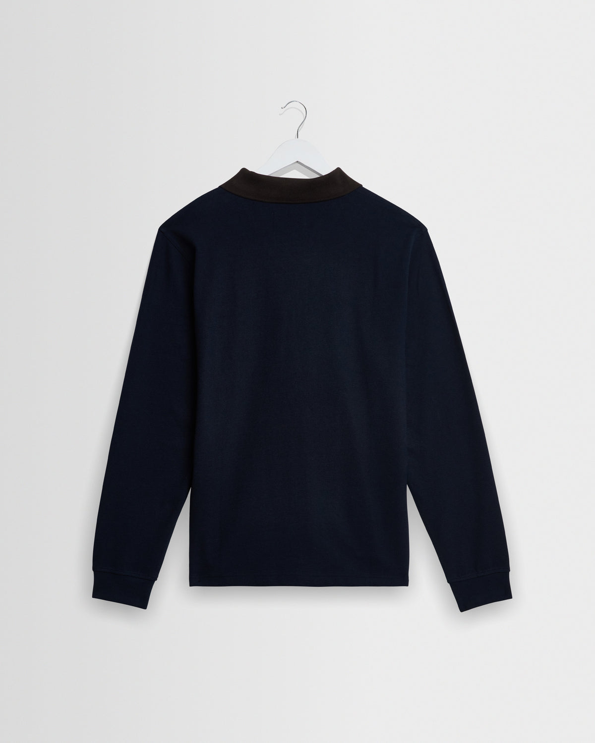 Pendal - Navy And Brown Long-Sleeve Organic Cotton Polo