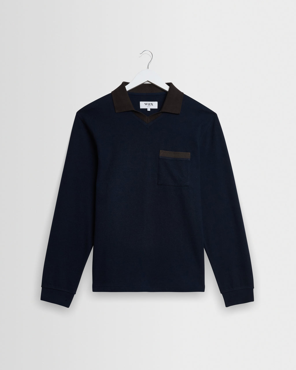 Pendal - Navy And Brown Long-Sleeve Organic Cotton Polo