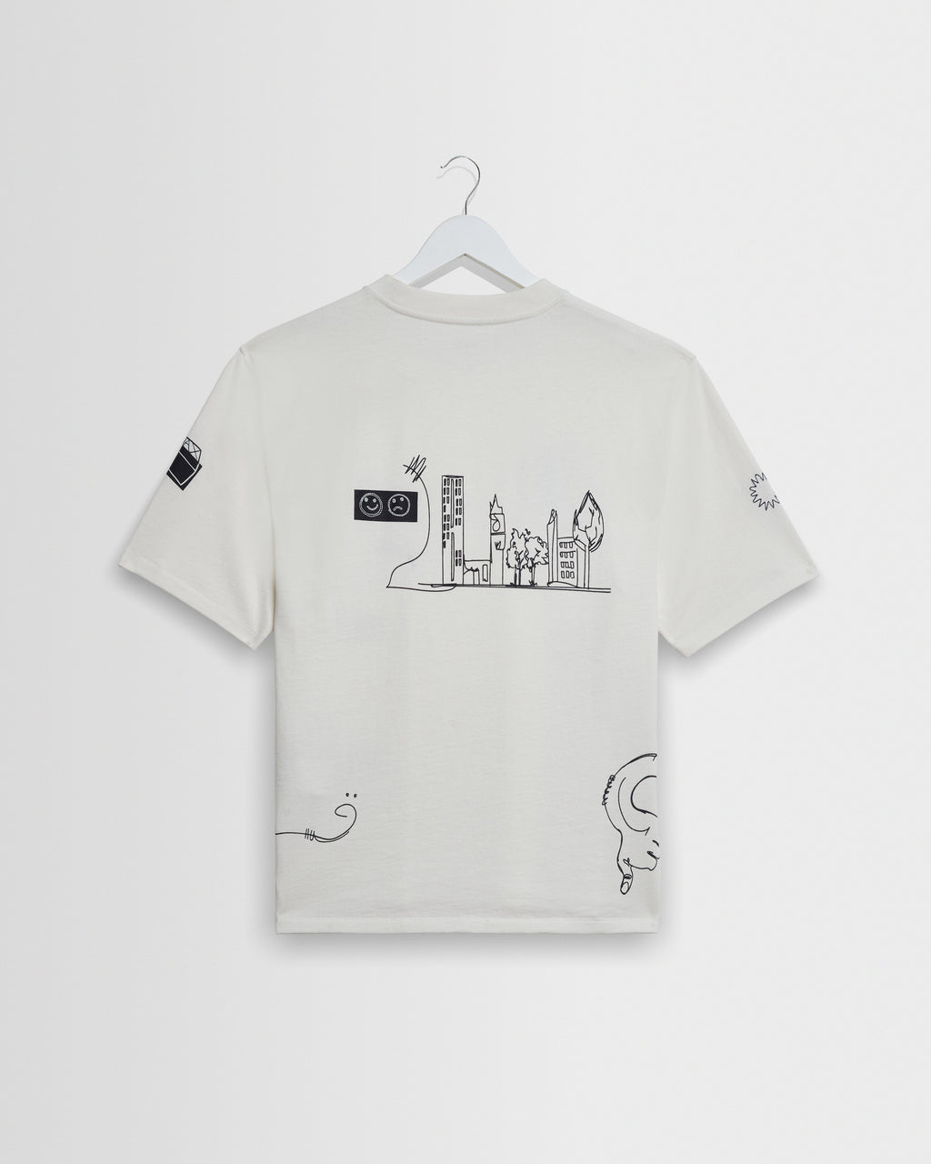 Milton - Ecru And Navy Doodle Graphic Organic Cotton T-Shirt