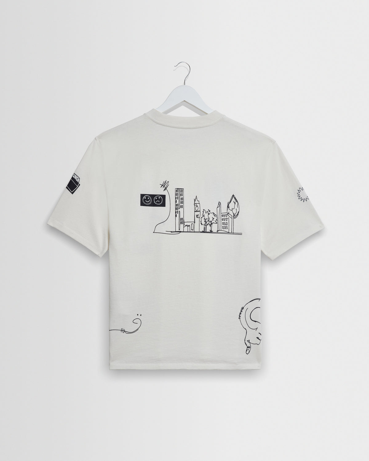Milton - Ecru And Navy Doodle Graphic Organic Cotton T-Shirt
