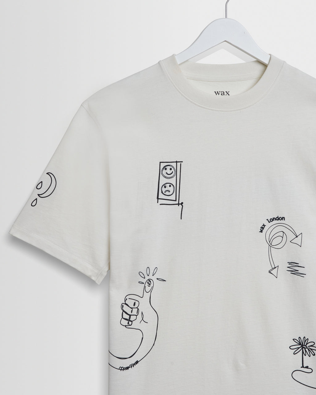 Milton - Ecru And Navy Doodle Graphic Organic Cotton T-Shirt