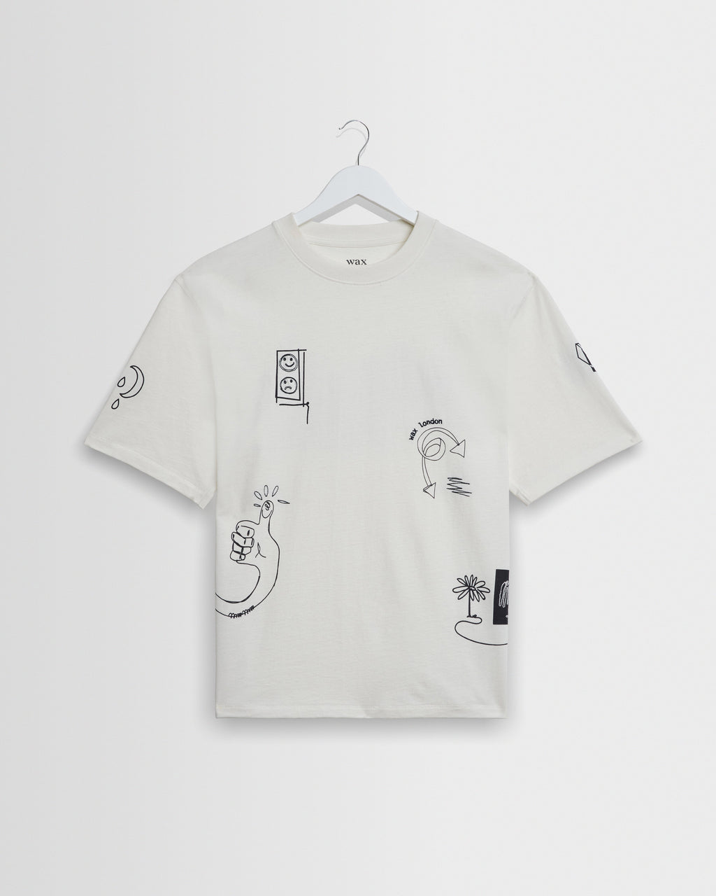 Milton - Ecru And Navy Doodle Graphic Organic Cotton T-Shirt