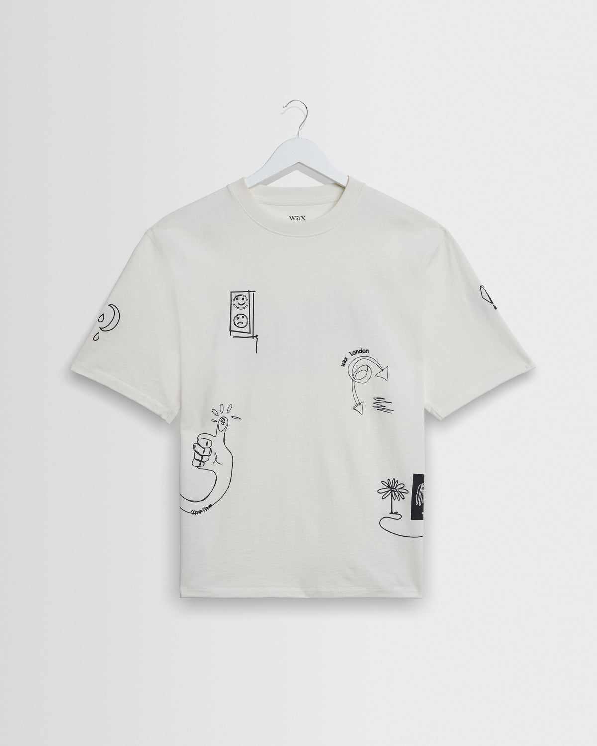 Milton - Ecru And Navy Doodle Graphic Organic Cotton T-Shirt