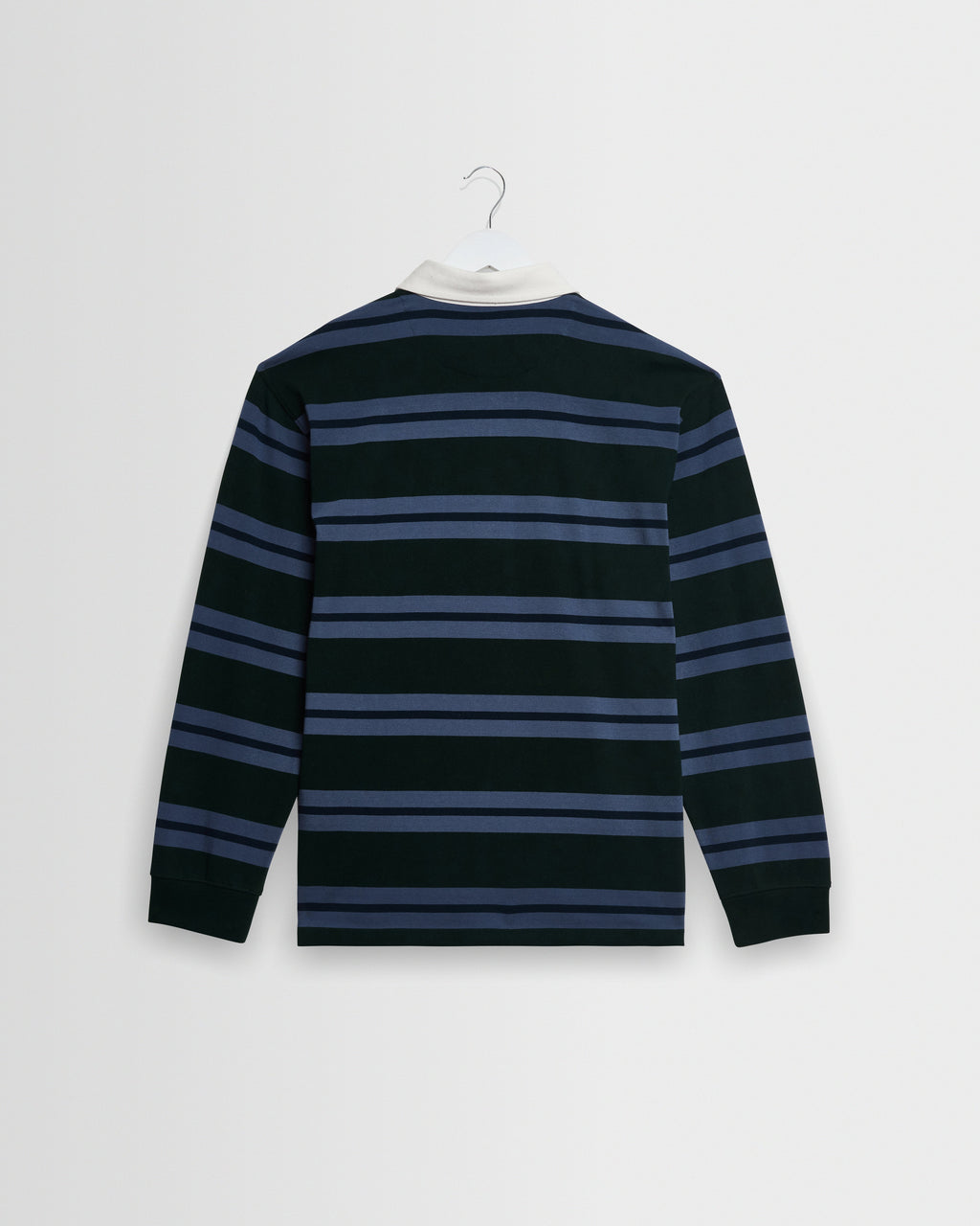 Rowhill - Bottle Green And Blue Mirror Stripe Loopback Rugby Shirt