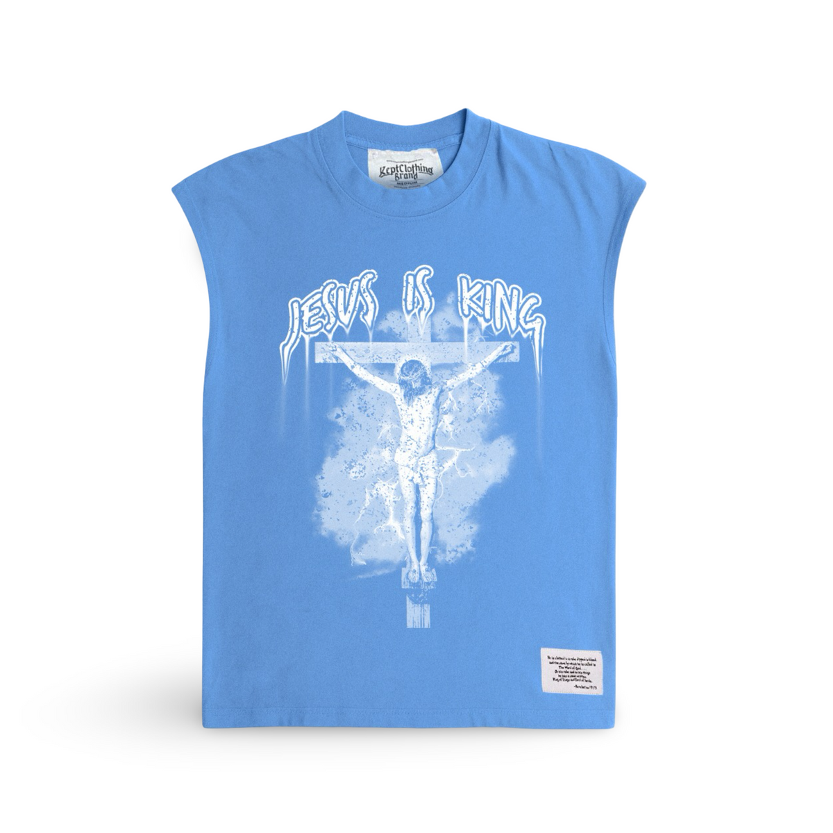 Jesus is King Muscle Tee - Carolina Blue