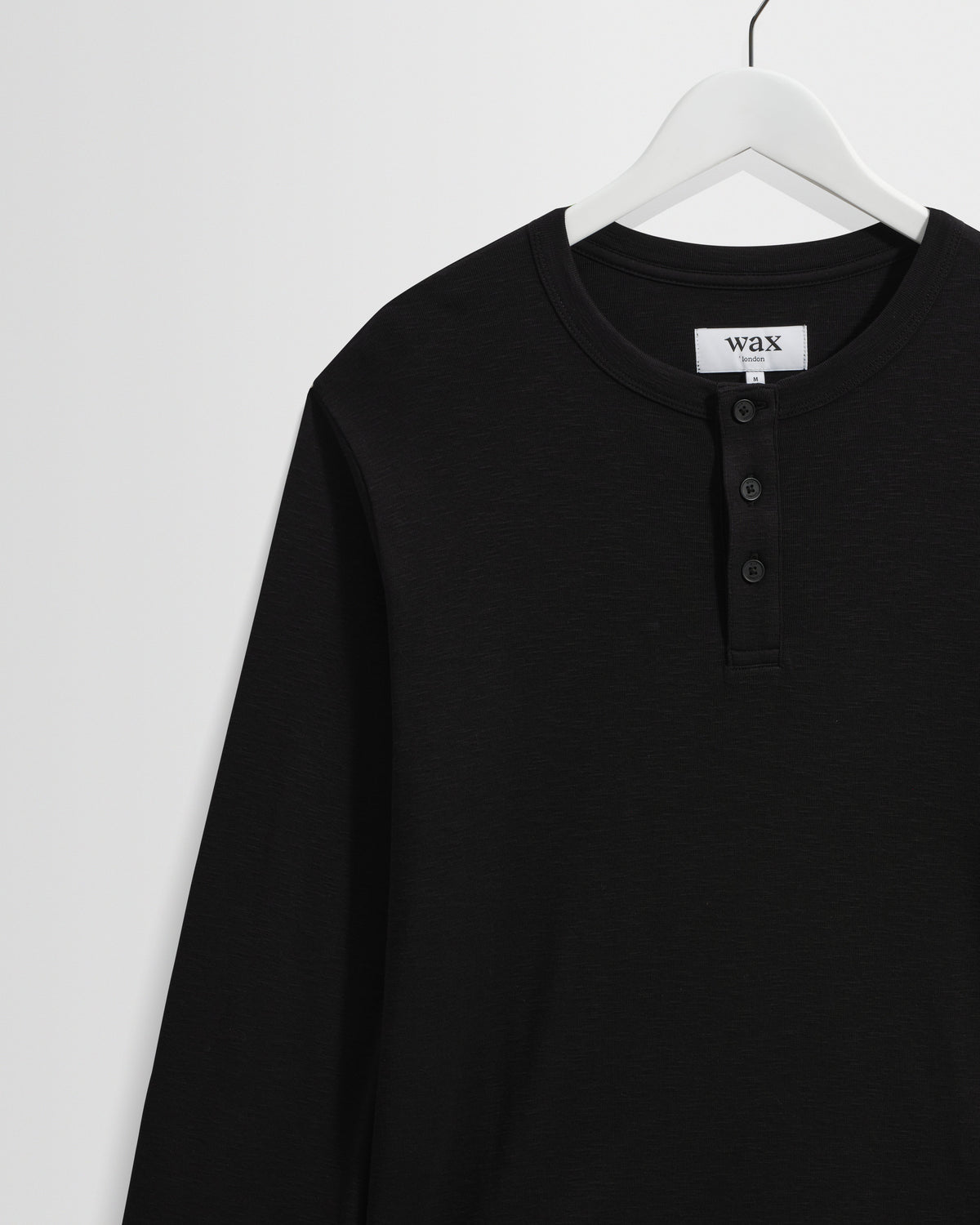 Caleb - Black Brushed Organic Cotton Henley Long-Sleeve T-Shirt