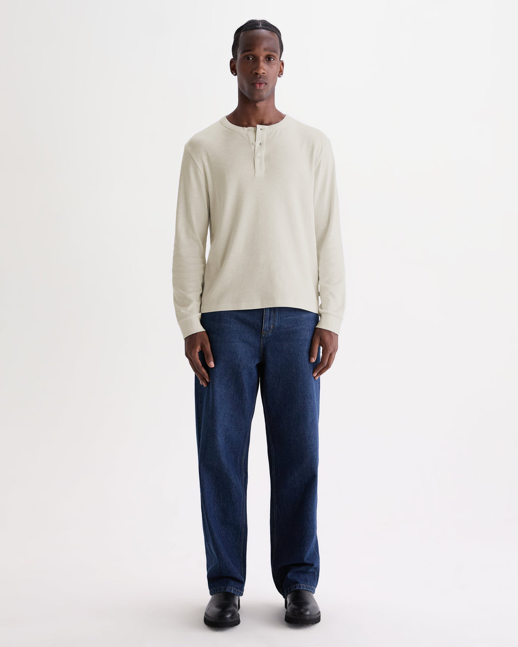 Caleb - Ecru Brushed Organic Cotton Henley Long-Sleeve T-Shirt