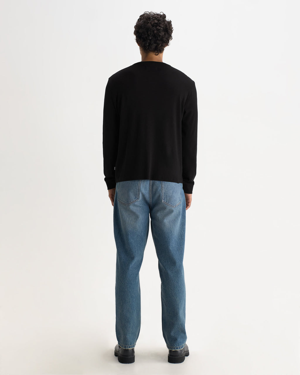 Caleb - Black Brushed Organic Cotton Henley Long-Sleeve T-Shirt